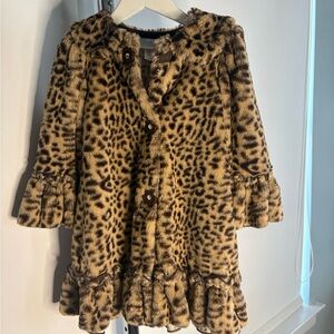 Chabré Toddler Leopard Faux Fur Coat with Red Ribbon – Size 2T